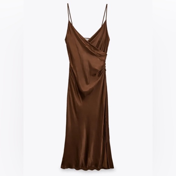 Zara Women’s Satin Effect V Neck Strappy Midi Dress - Size XL - Picture 5 of 13